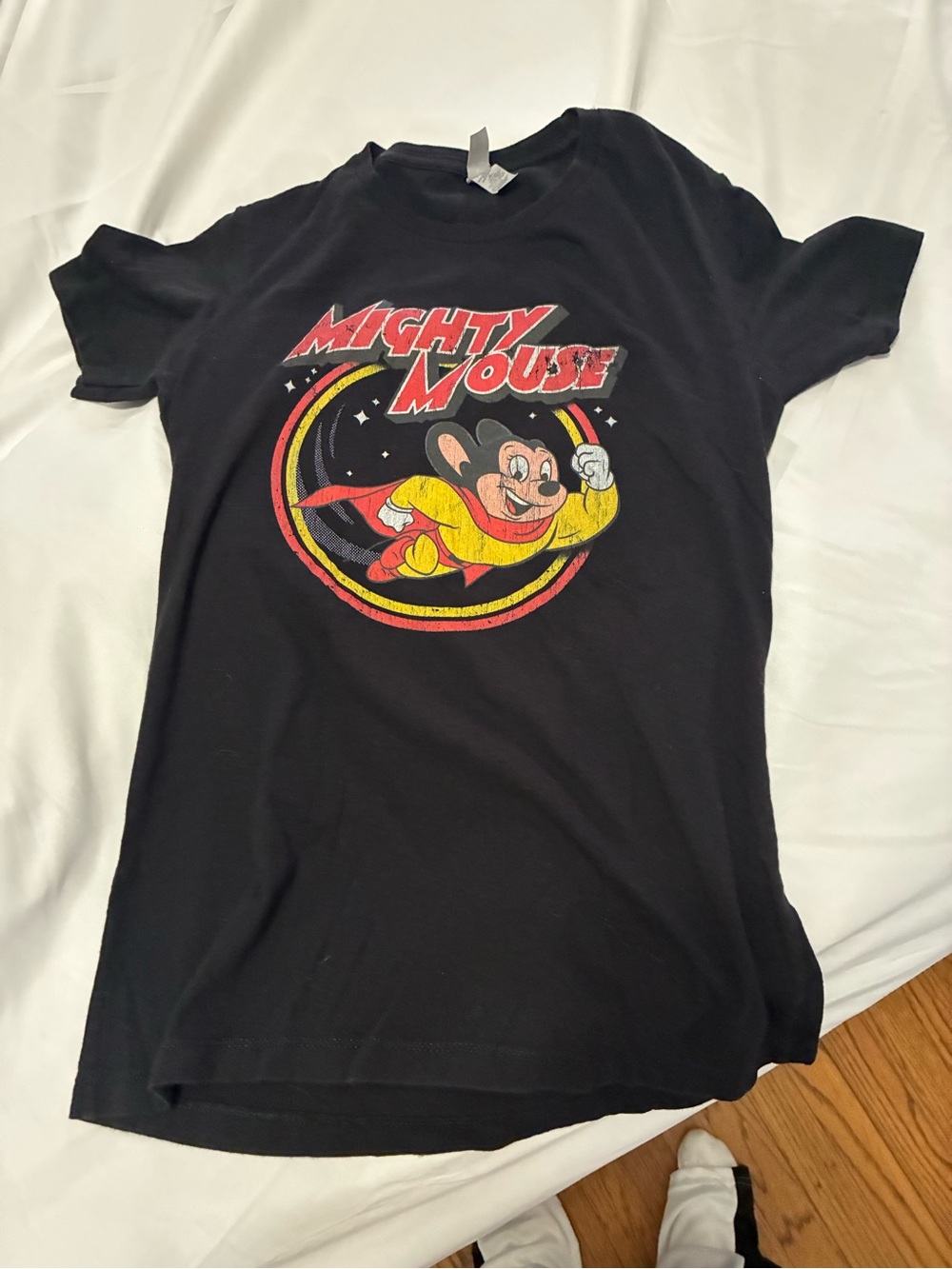 Next Level Apparel Black Mighty Mouse Graphic Tee with Red & Yellow Accents